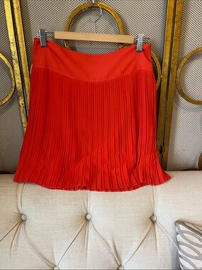 LOFT Red Pleated Circle Skirt
